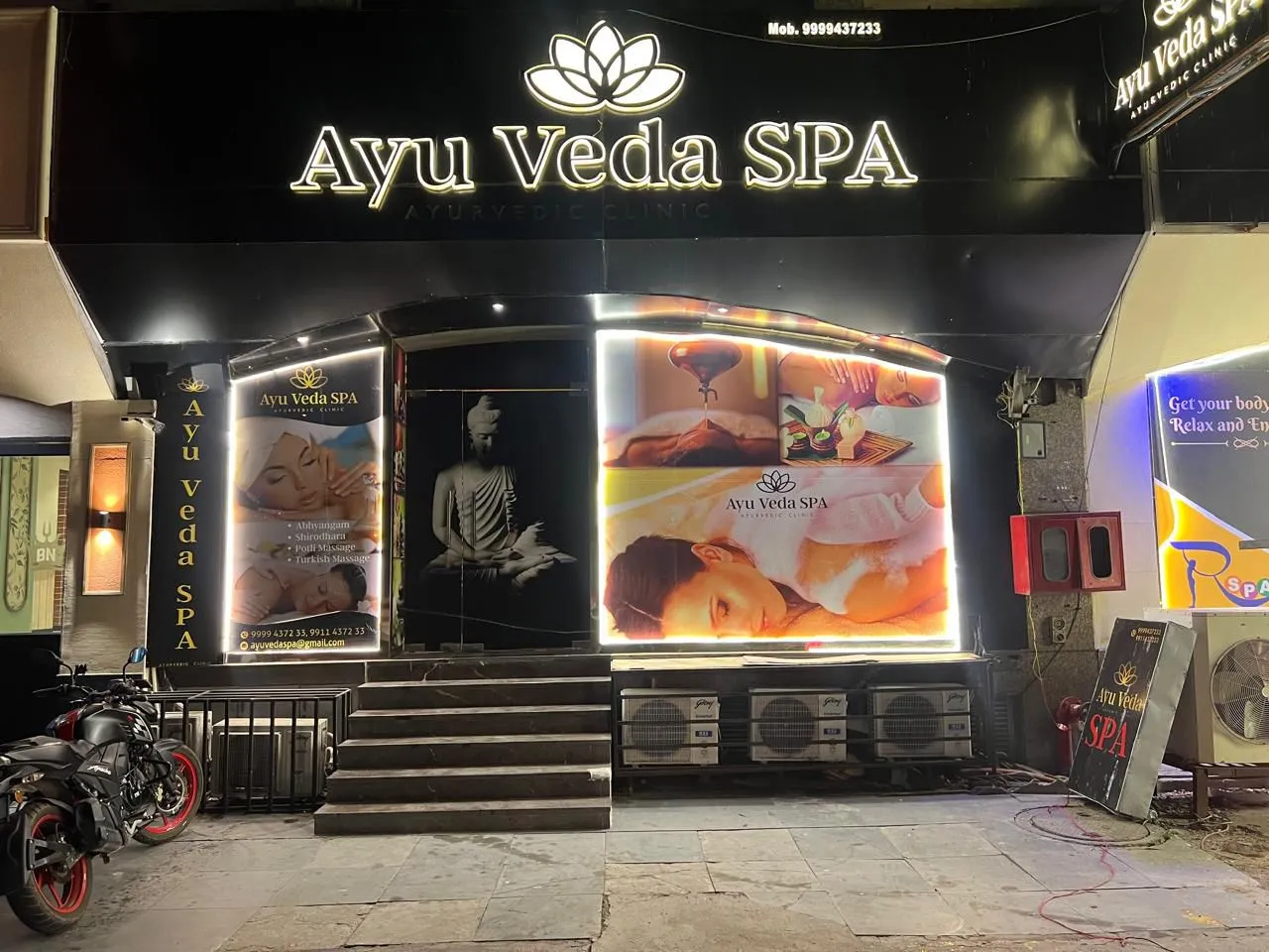 Ayu Veda Spa storefront in Saket, New Delhi